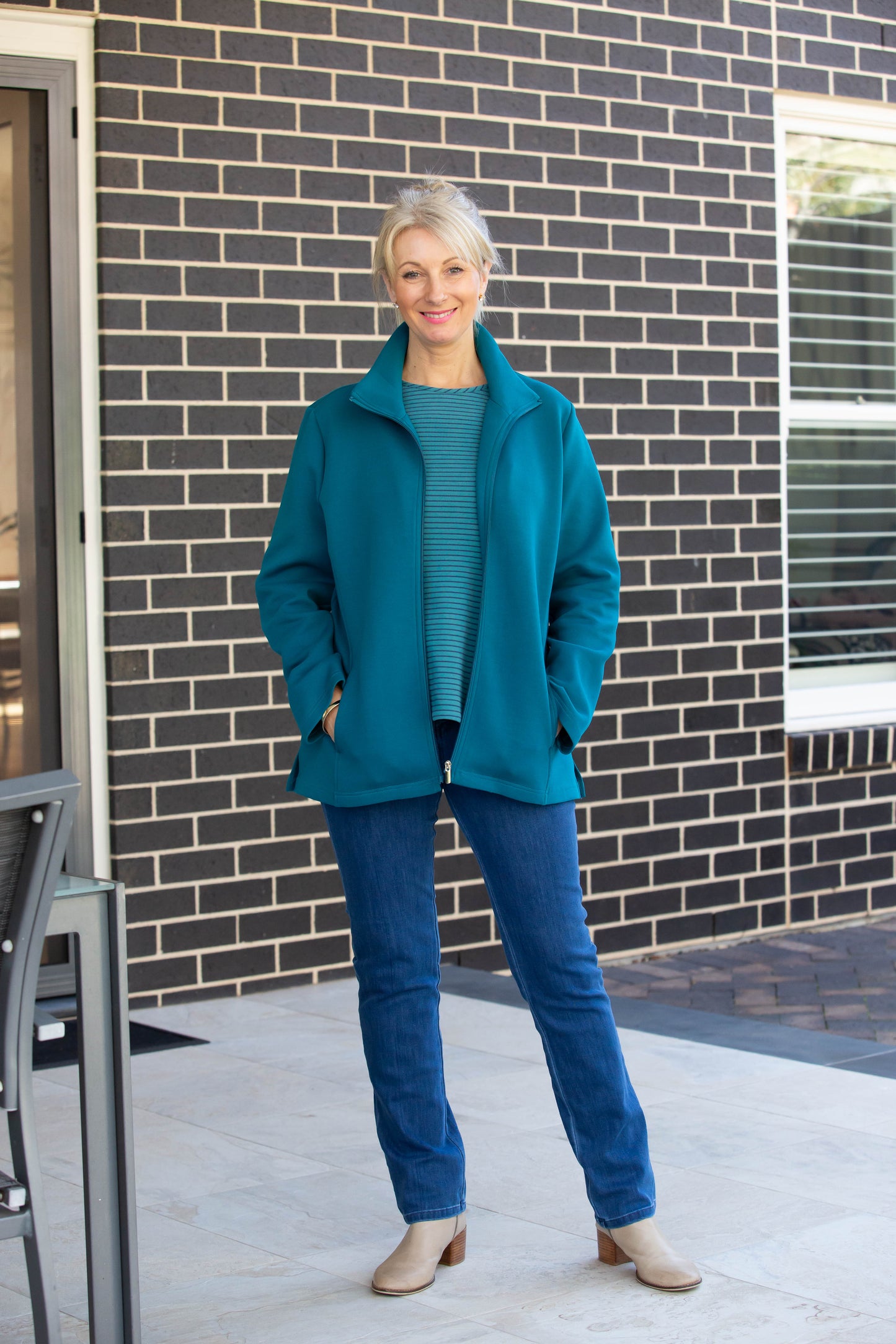 Casual Leisurewear Cotton Jersey zip front jacket #8602 - Teal