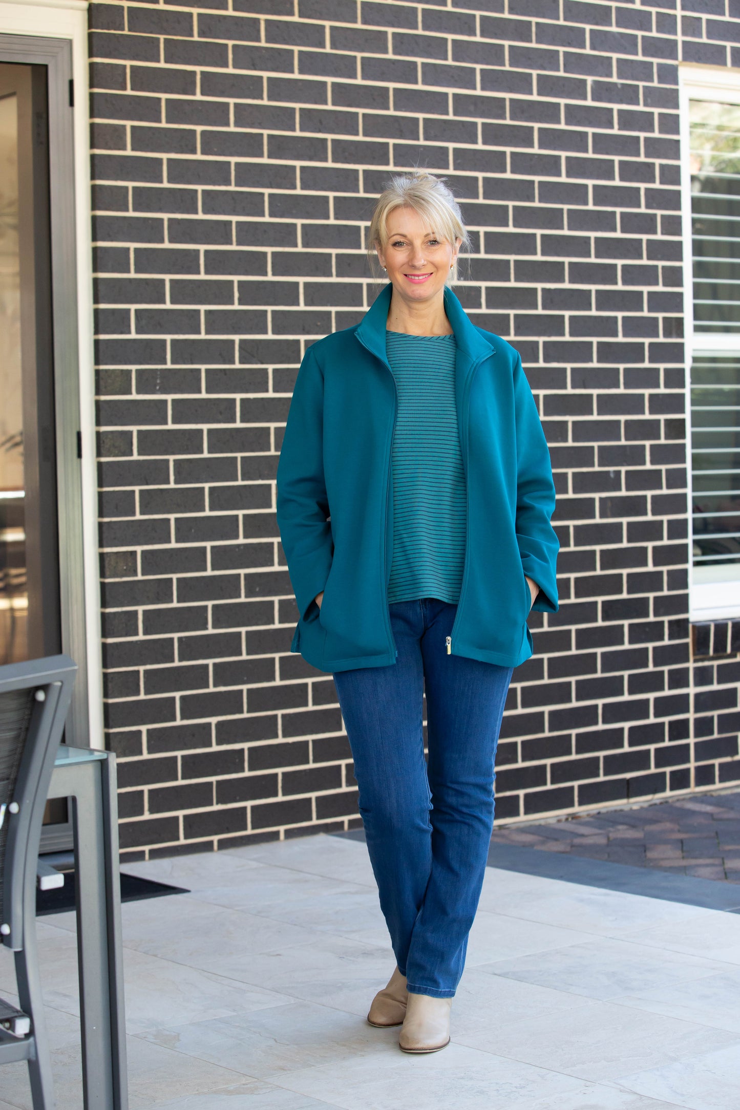 Casual Leisurewear Cotton Jersey zip front jacket #8602 - Teal