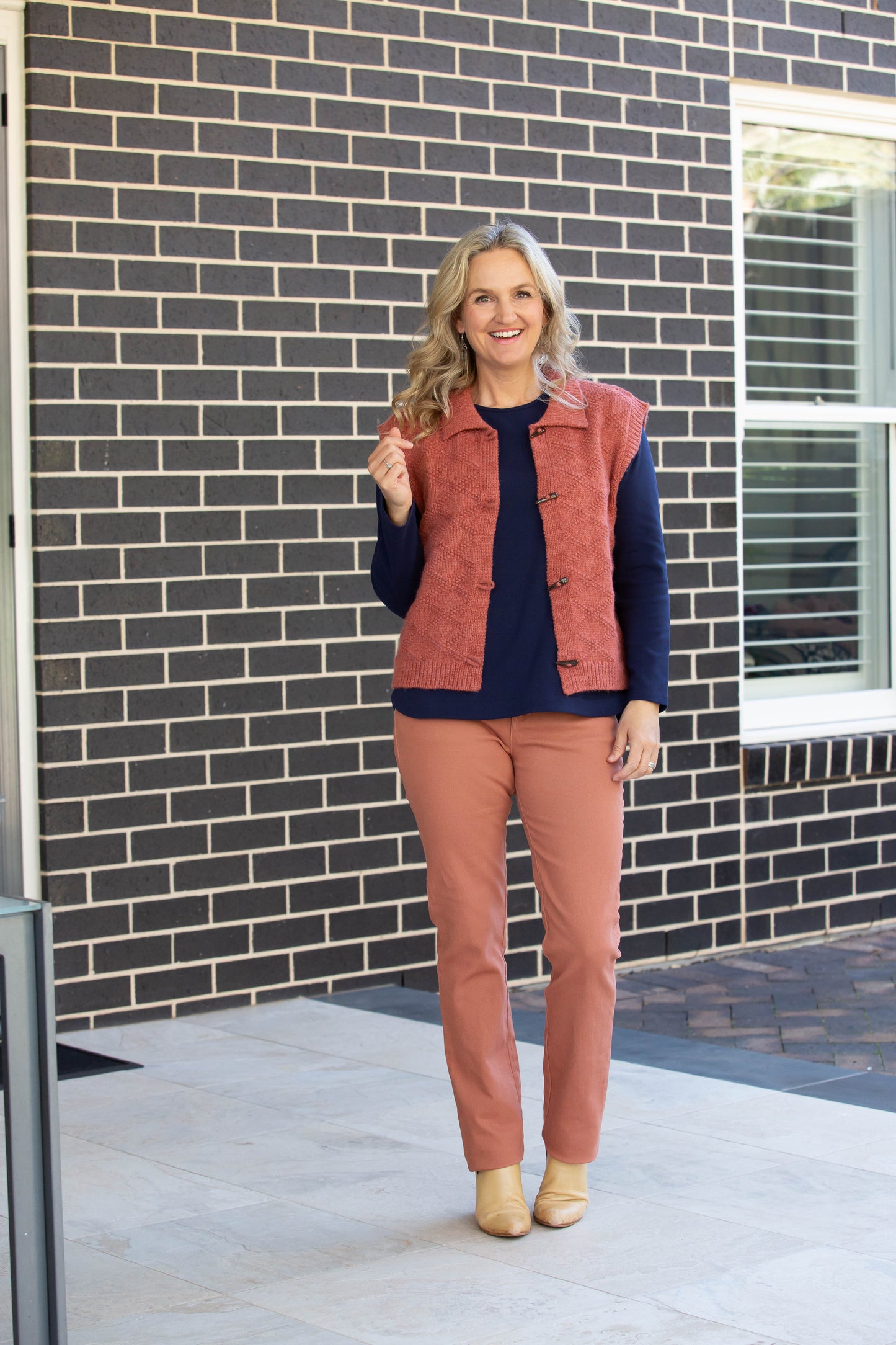 Textured Knit Vest with Toggle Buttons #5411 Rosewood