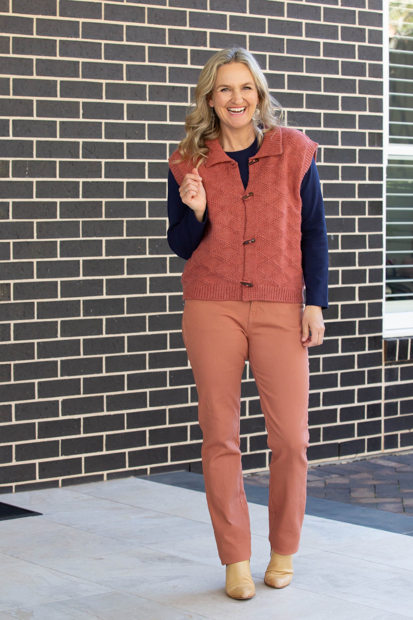 Textured Knit Vest with Toggle Buttons #5411 Rosewood