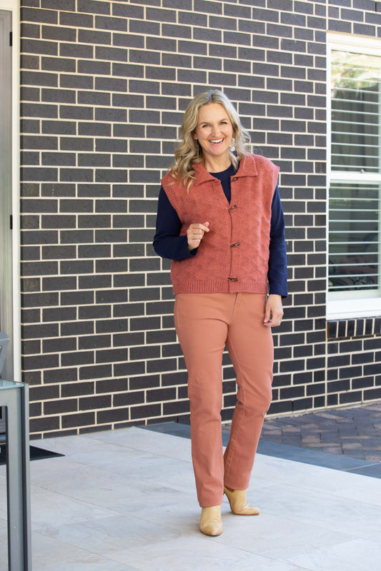 Textured Knit Vest with Toggle Buttons #5411 Rosewood