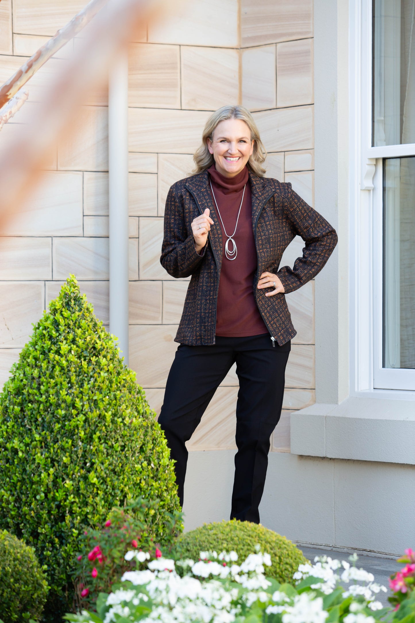 Zip-up cotton blend print jacket with seam pockets 9381 Black Multi