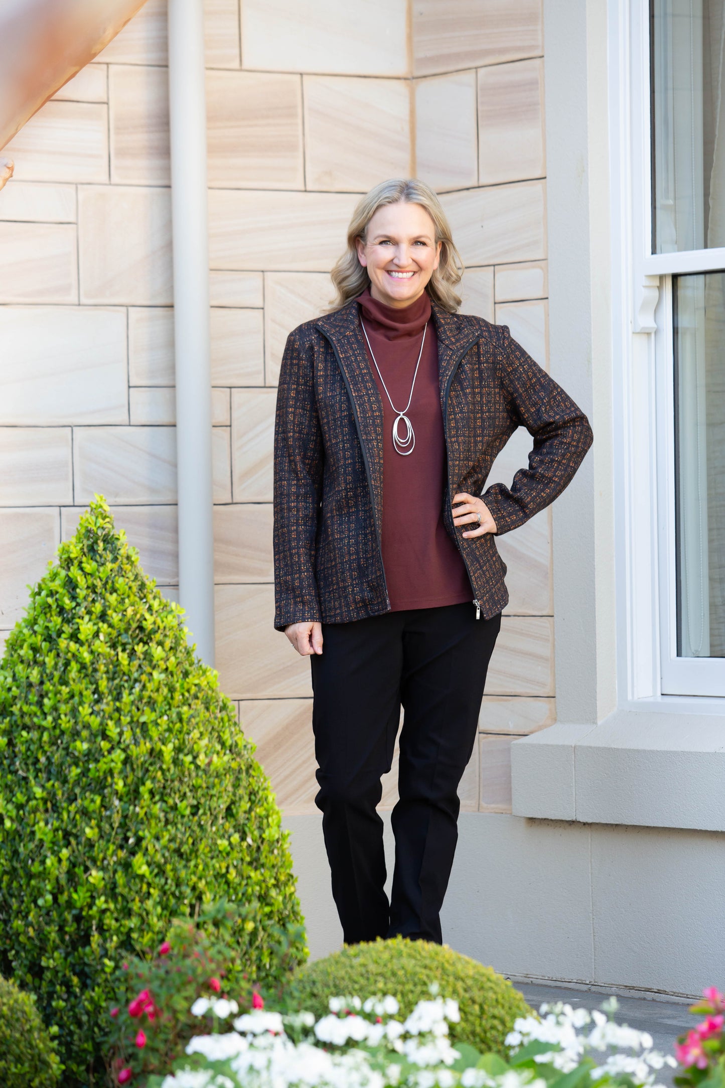 Zip-up cotton blend print jacket with seam pockets 9381 Black Multi