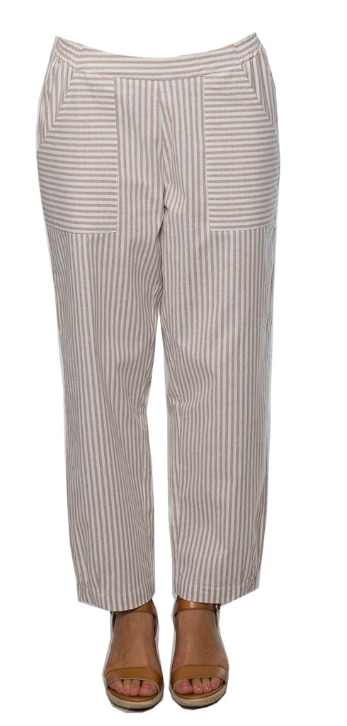 7/8 length stripe pants with elastic waistband #6148 Natural