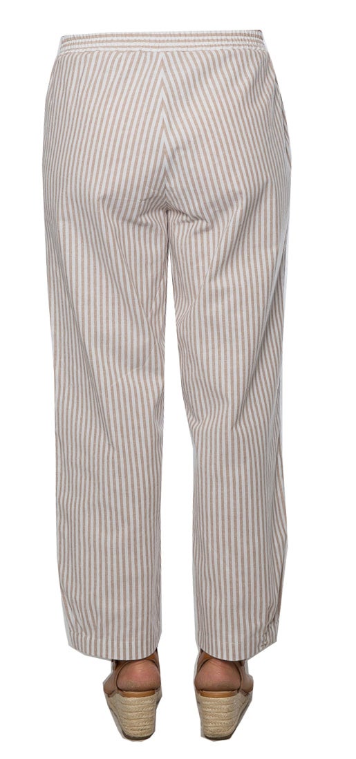 7/8 length stripe pants with elastic waistband #6148 Natural