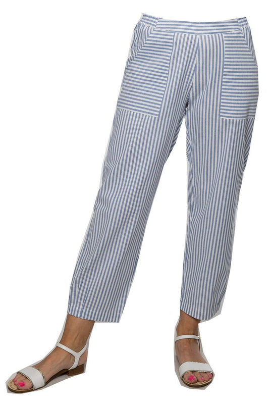 7/8 length stripe pants with elastic waistband #6148 Blue