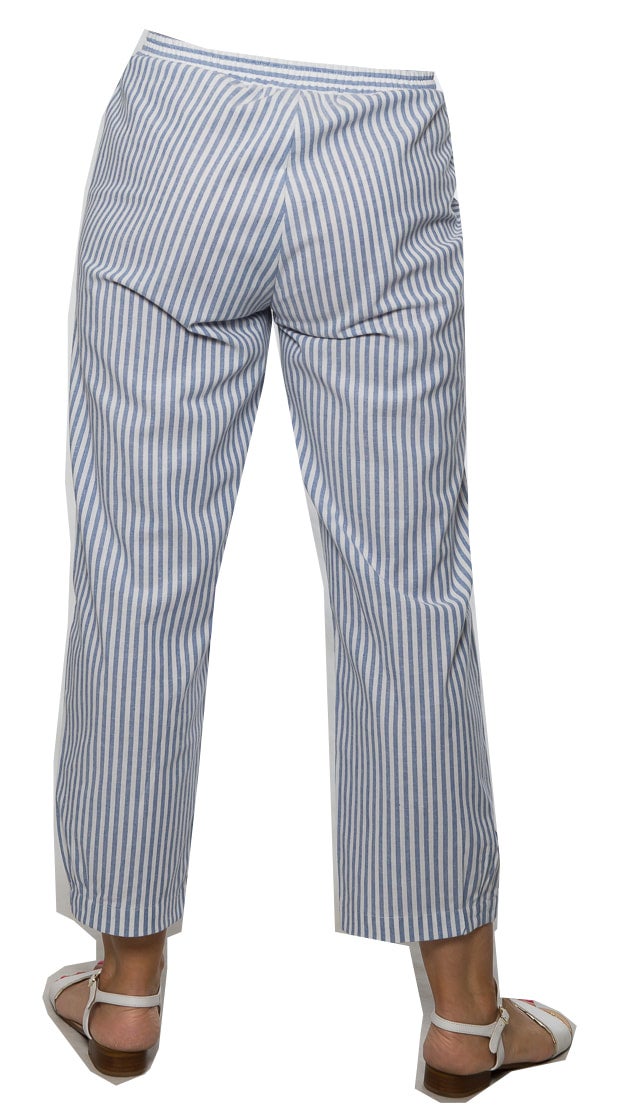 7/8 length stripe pants with elastic waistband #6148 Blue