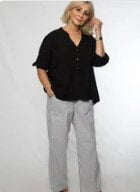 7/8 length stripe pants with elastic waistband #6148 Blue