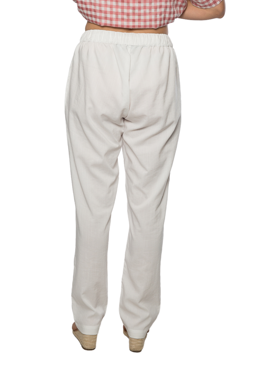 Elastic waist drawstring pants with side seam pockets #6440 White