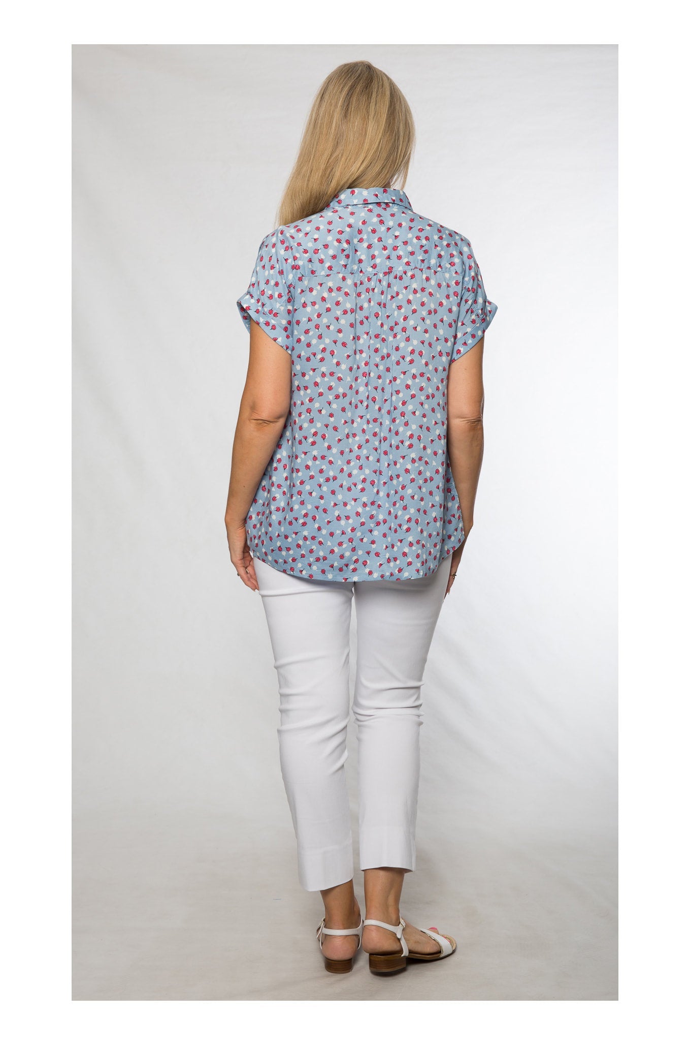 Cap sleeve rayon print shirt #3607 Blue
