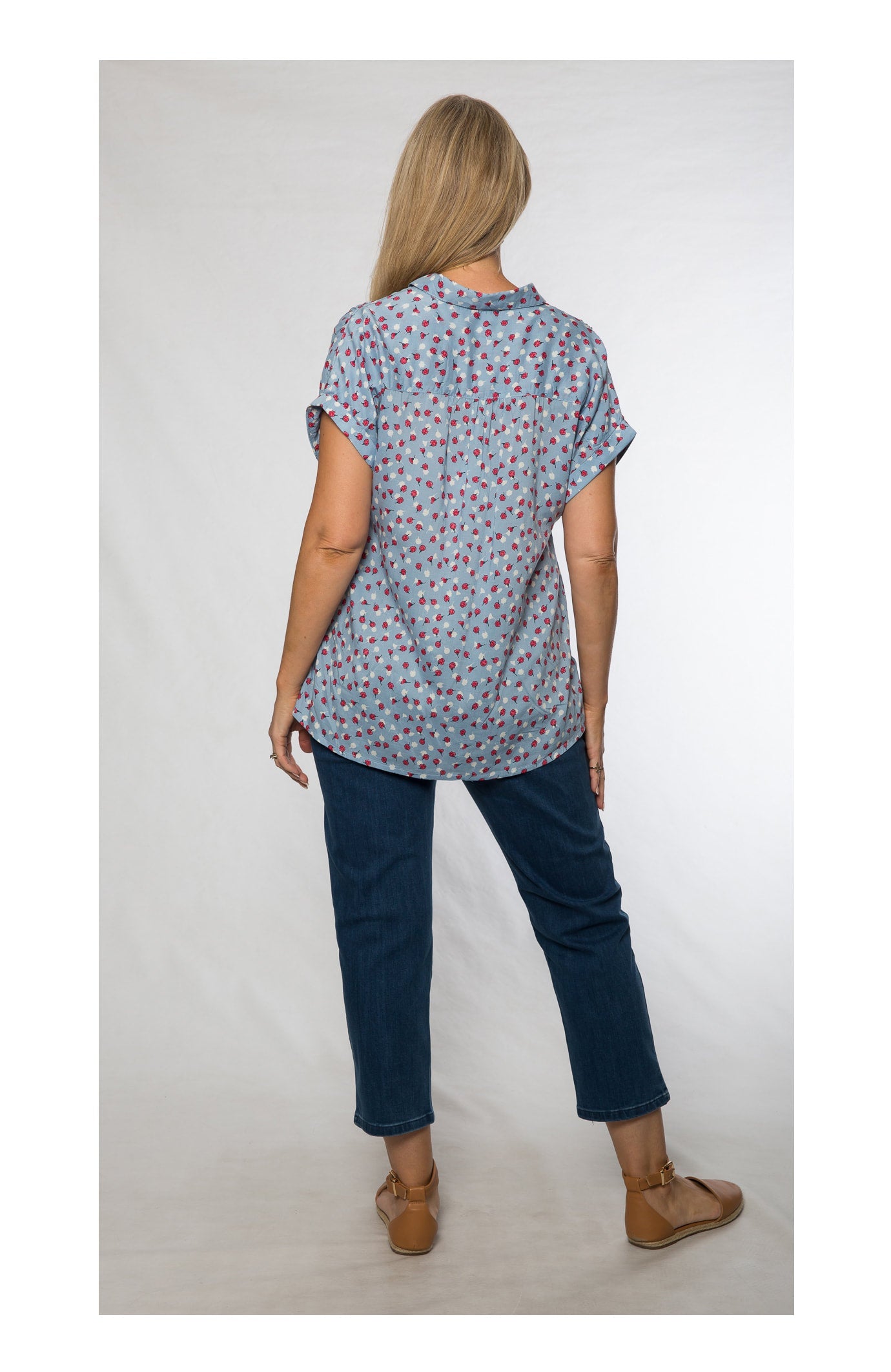 Cap sleeve rayon print shirt #3607 Blue