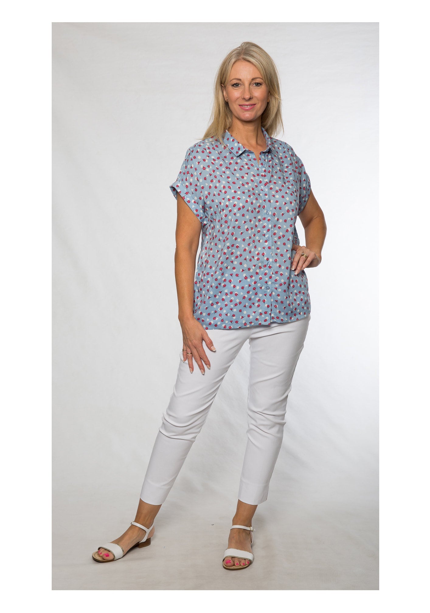 Cap sleeve rayon print shirt #3607 Blue
