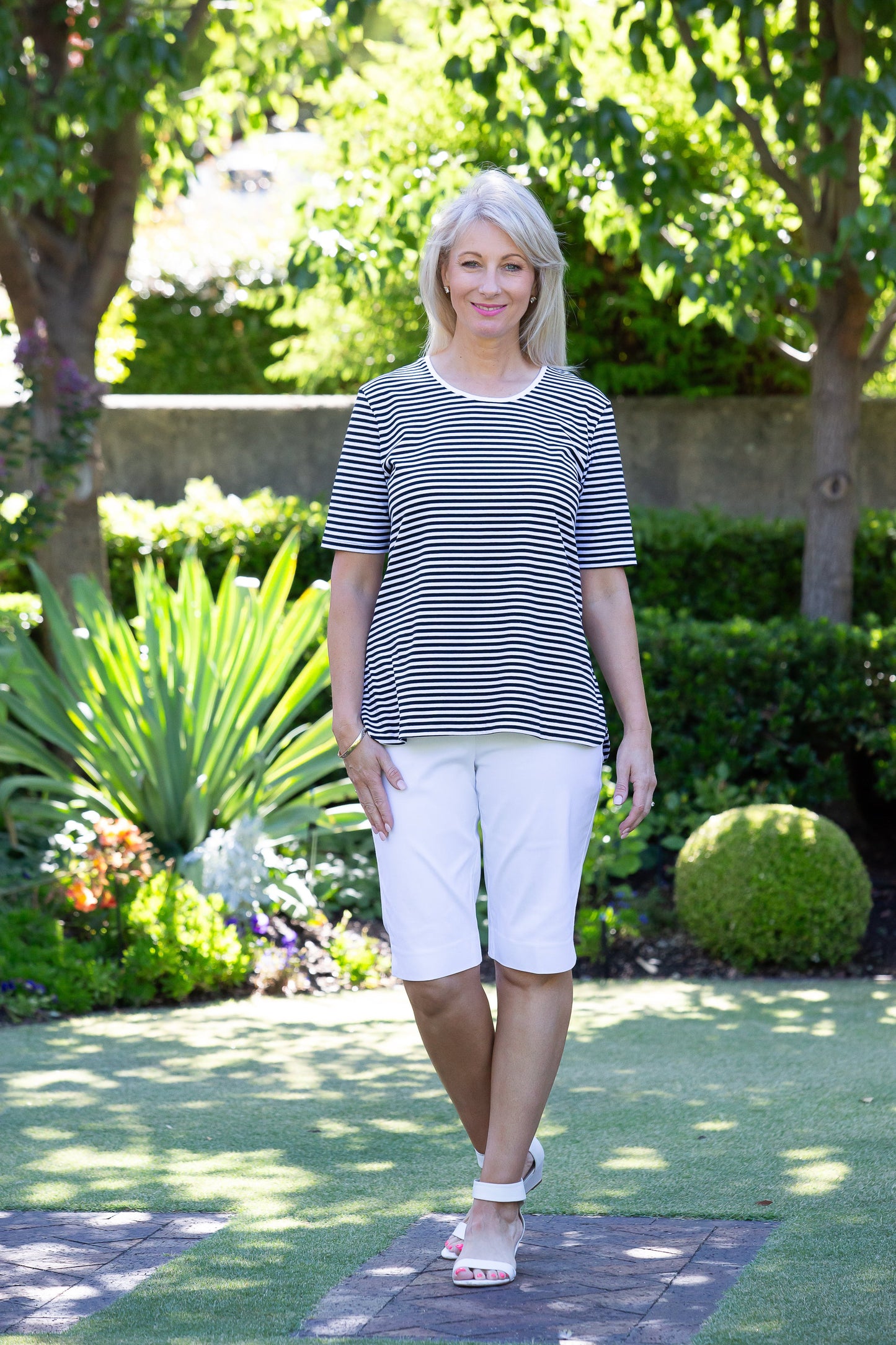 Pull on bengaline knee length short #6255 White
