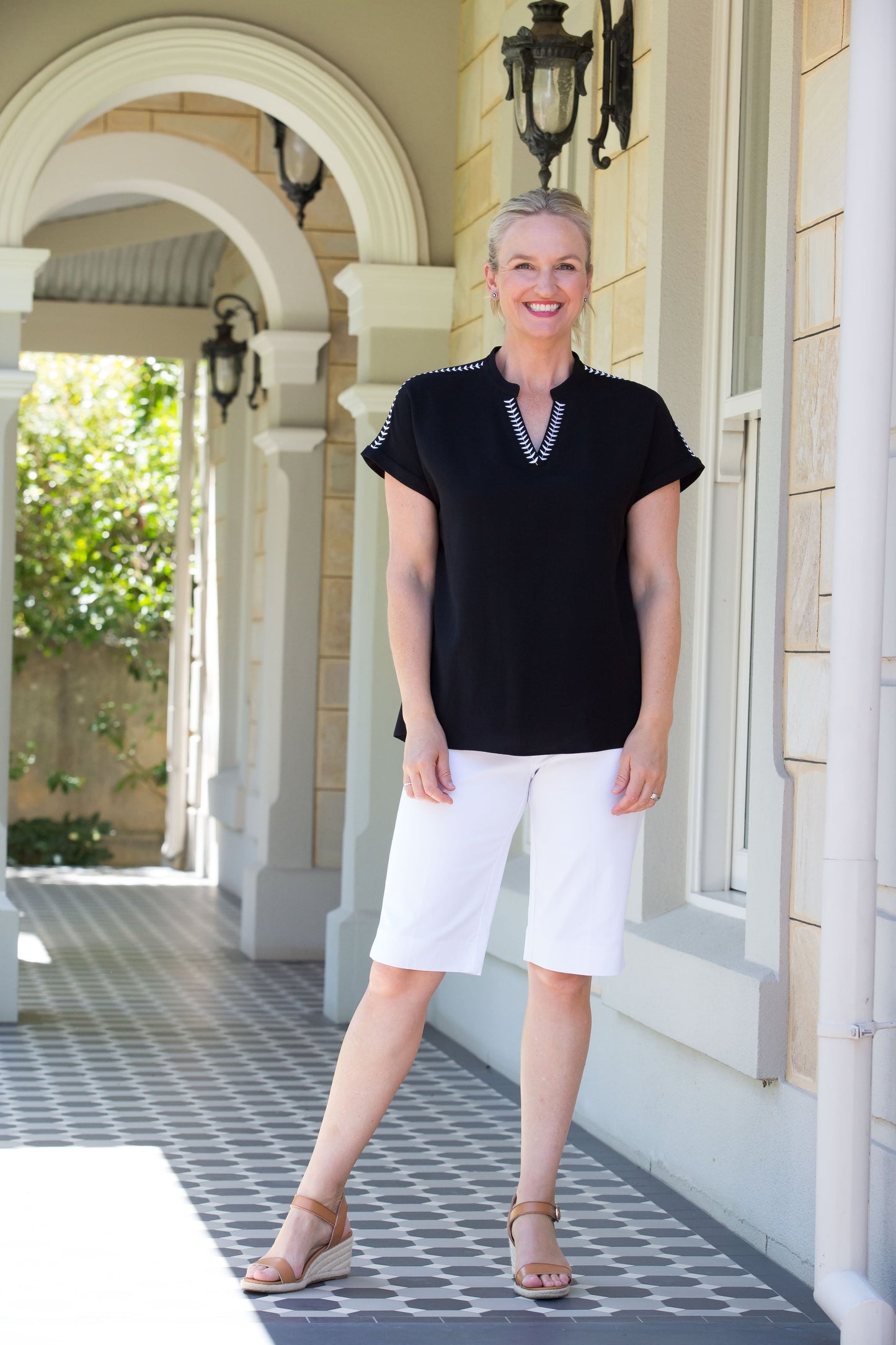 Pull on bengaline knee length short #6255 White