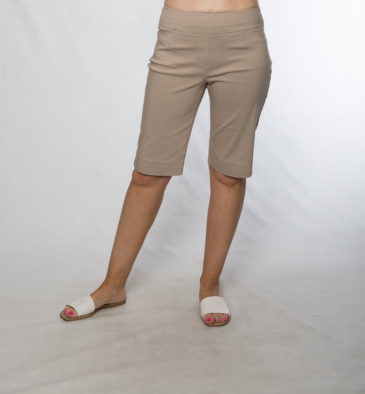 Pull on bengaline knee length short #6255 Sand