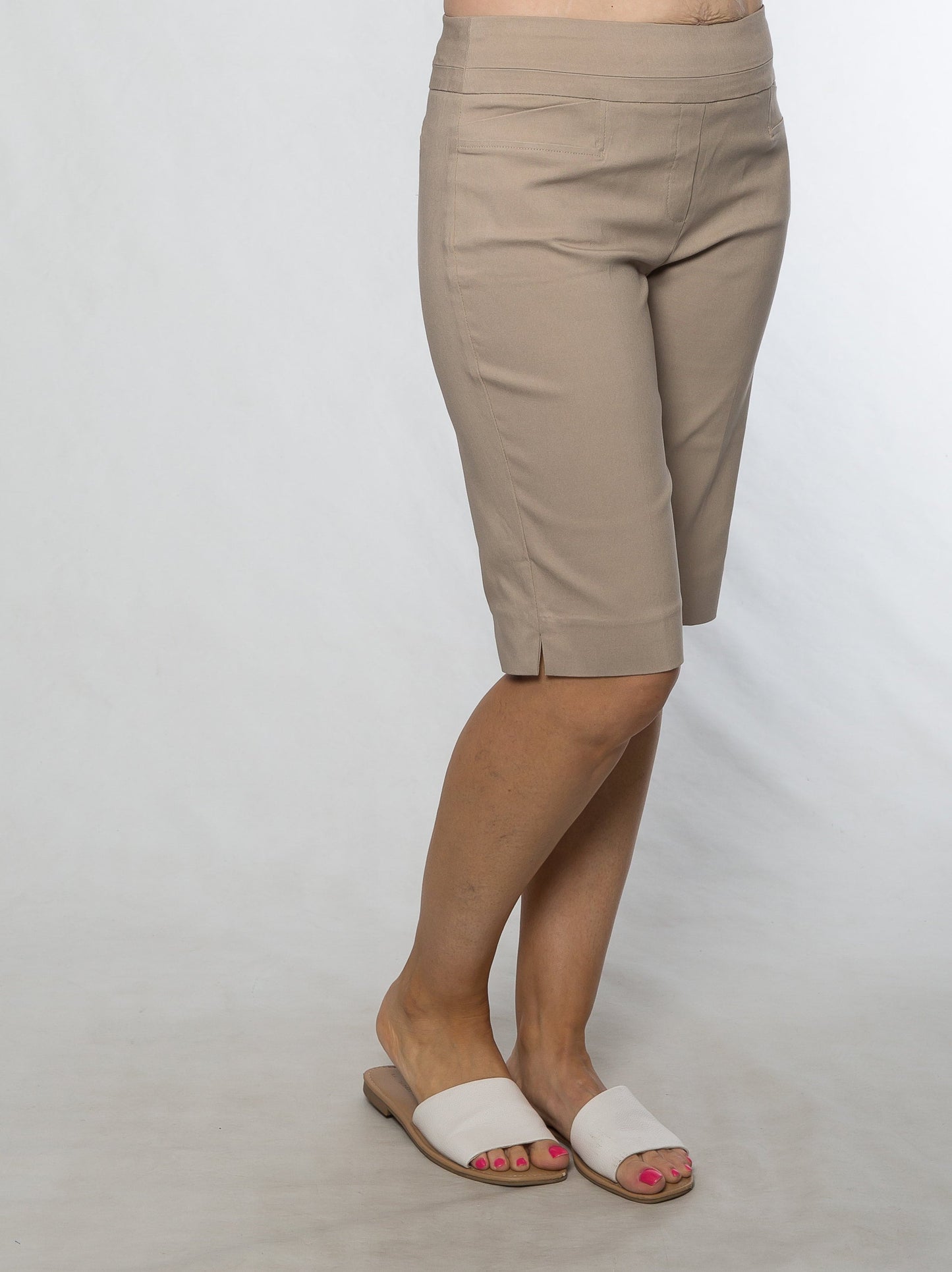 Pull on bengaline knee length short #6255 Sand