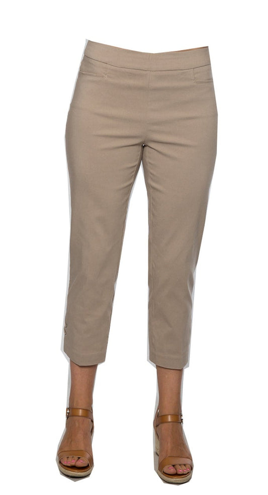 Stretch bengaline crop pant with Tie and eyelet detail on hemline #6718 Sand