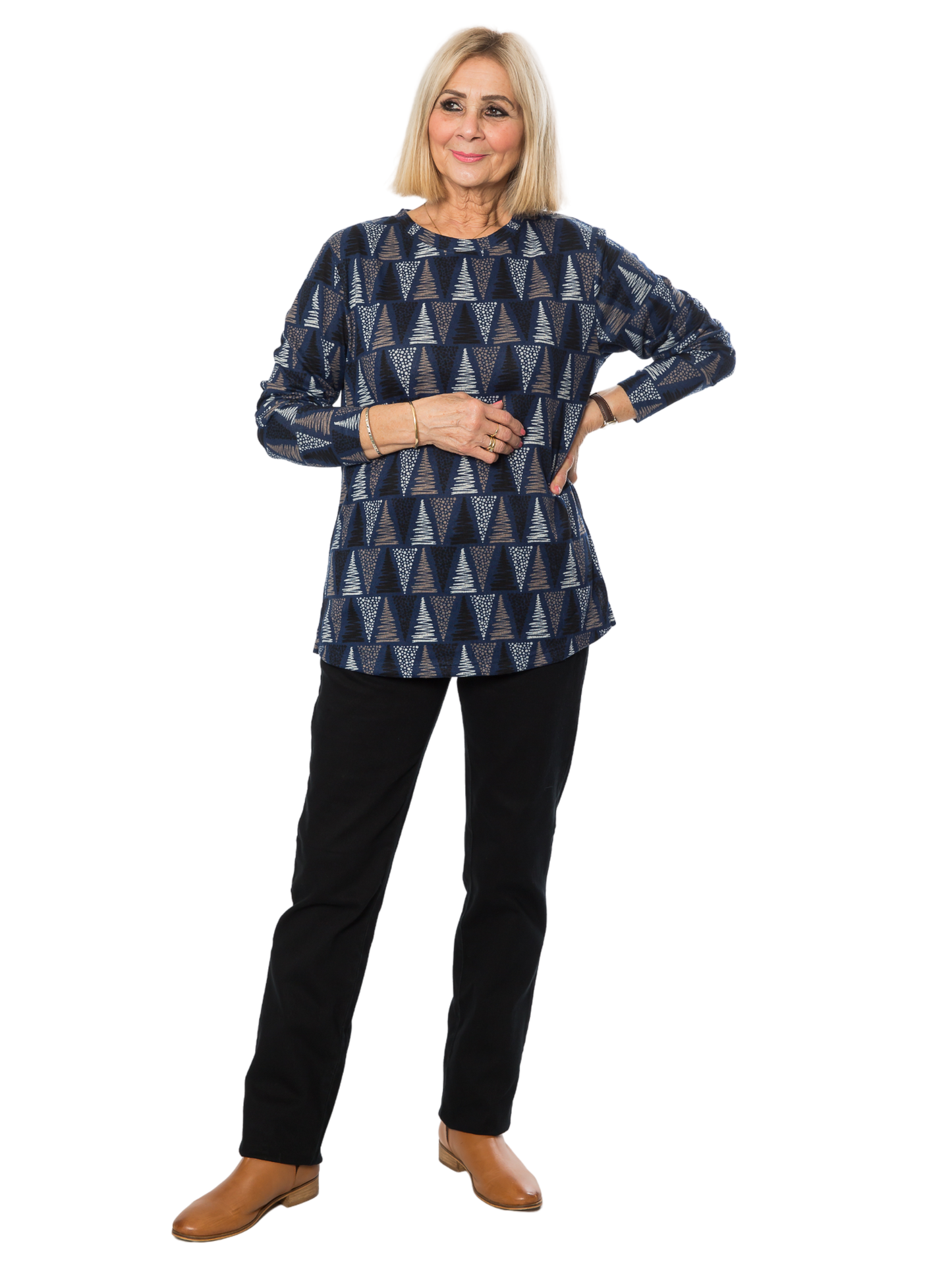 Stretch Tree print long sleeve top - #245 Blue