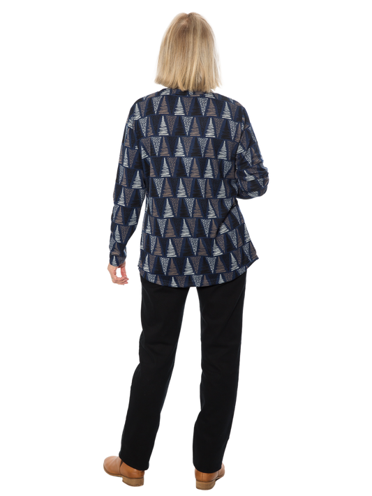 Stretch Tree print long sleeve top - #245 Blue