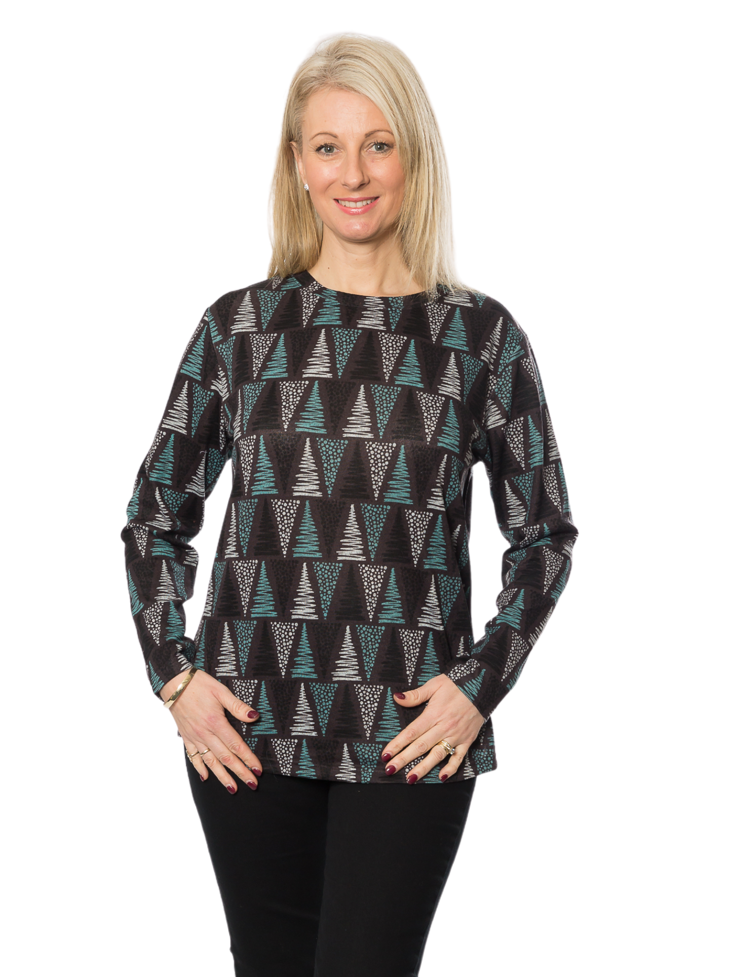 Stretch Tree print long sleeve top - #245 Charcoal