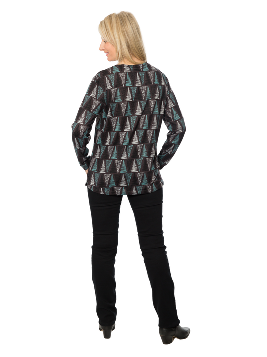Stretch Tree print long sleeve top - #245 Charcoal
