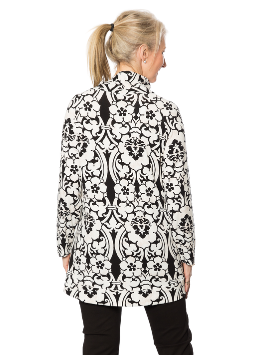 Roll neck long sleeve A-line print tunic - #322 Black/White