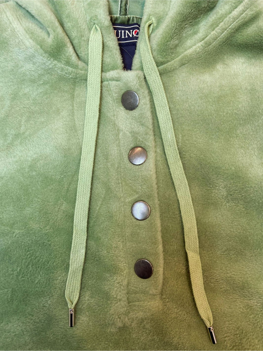 Velour hoodie with press stud placket - #533 Sage