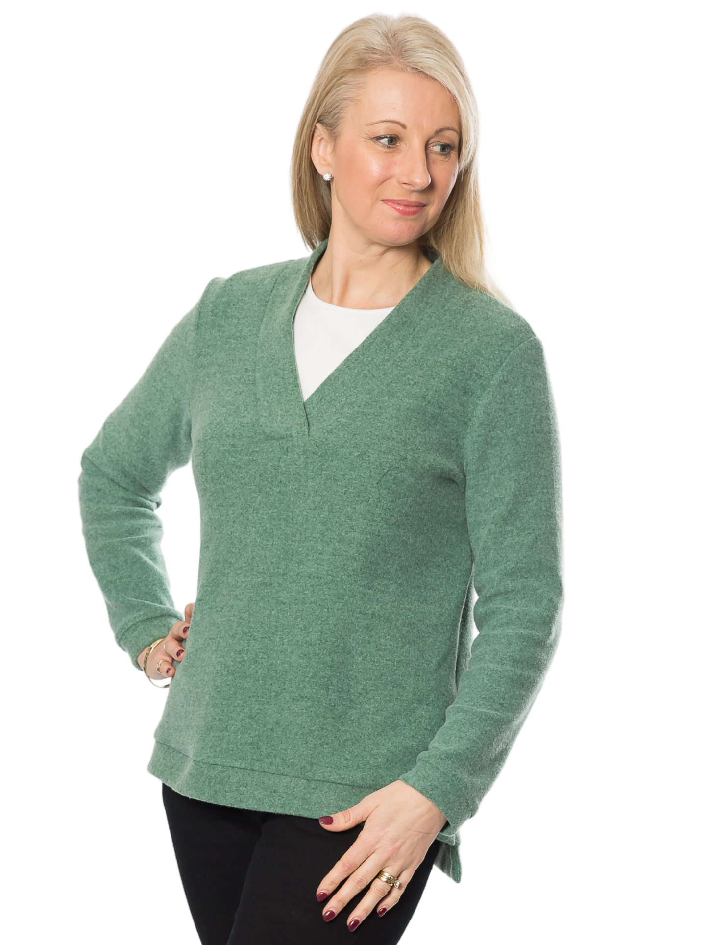 V-Neck A-line Knit sweater - #590 Green