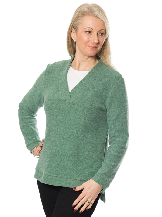 V-Neck A-line Knit sweater -  #590 Green