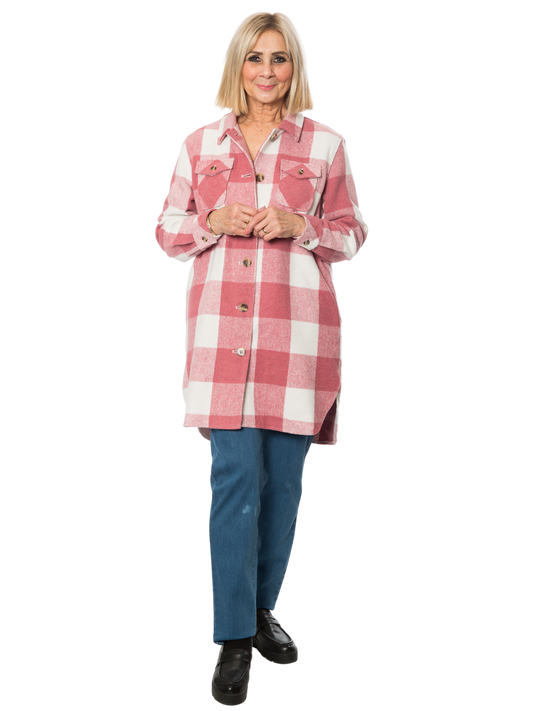 Wool Blend Check Shacket Jacket – #9068 Pink