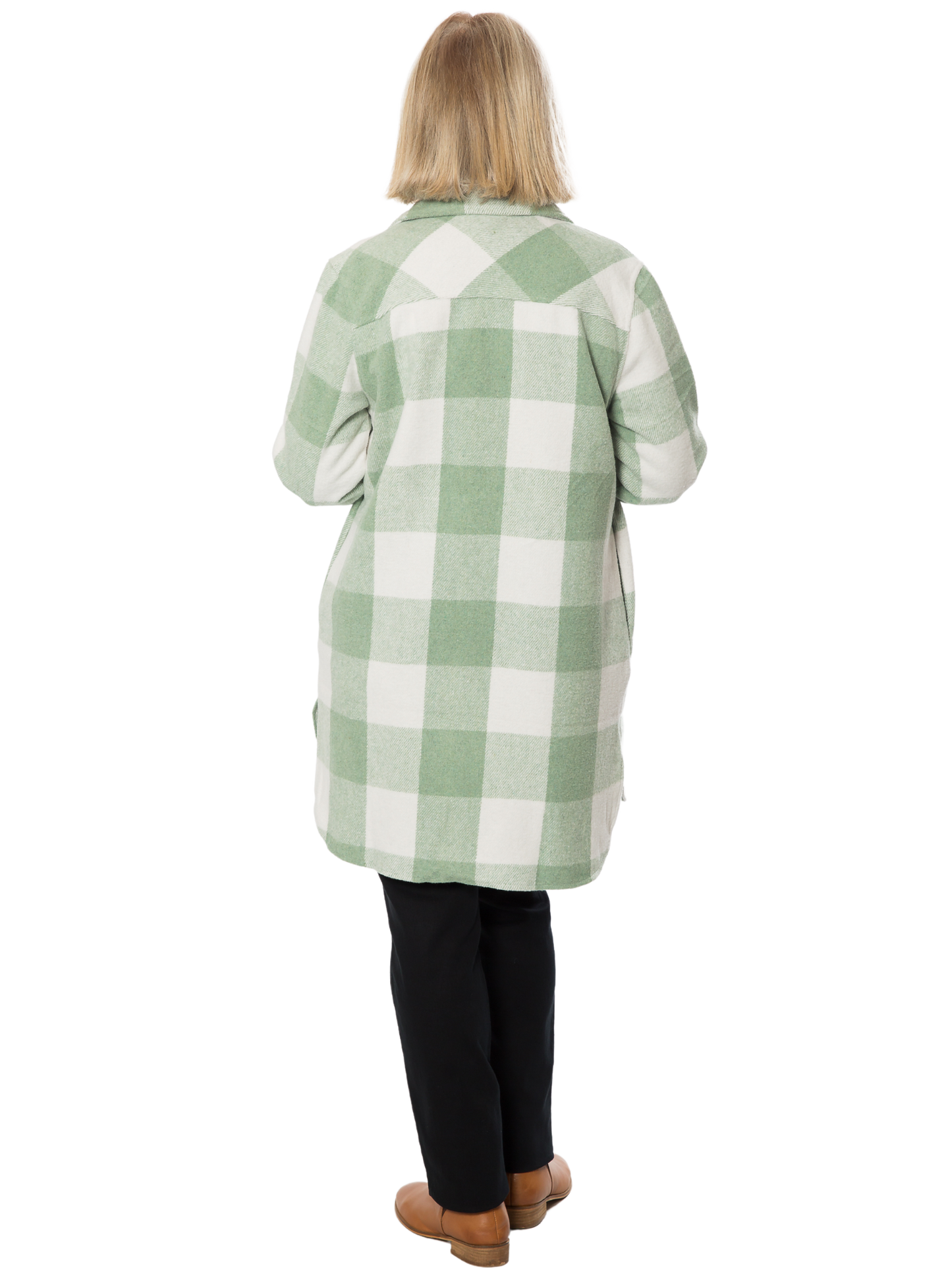 Wool Blend Check Shacket Jacket – #9068 Green