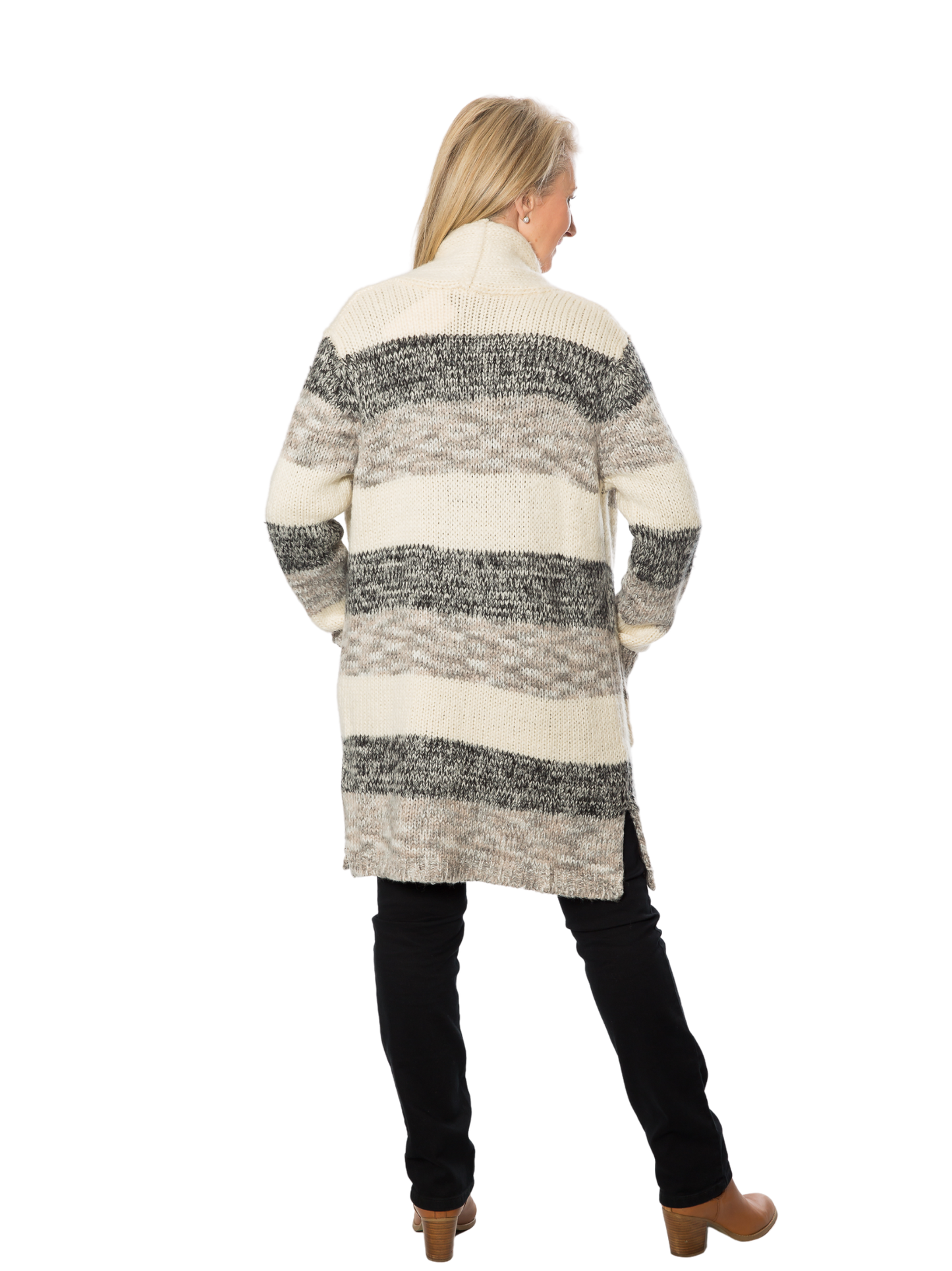 Long line Stripe cardigan #5394 Natural