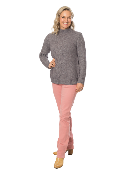 Mock Turtle neck Cable Sweater #5622 Charcoal