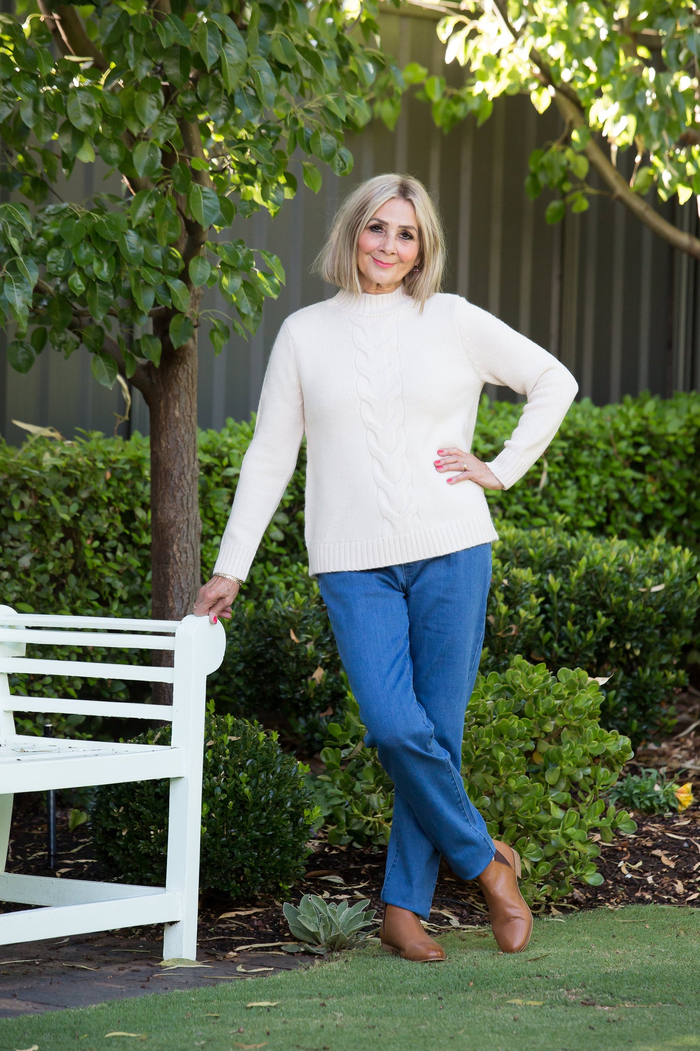 Mock Turtle Neck Cable Sweater #5622 Natural