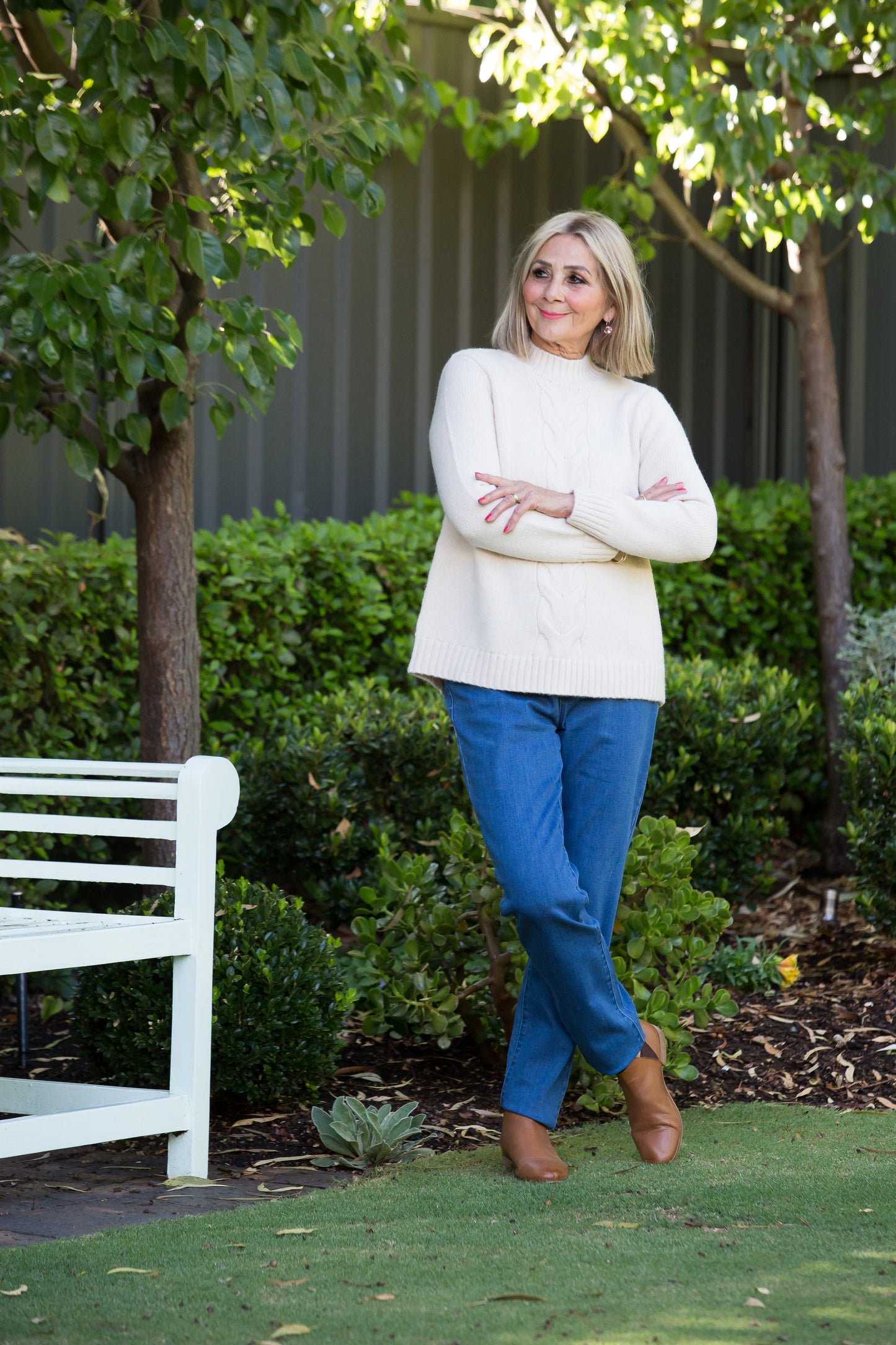 Mock Turtle Neck Cable Sweater #5622 Natural
