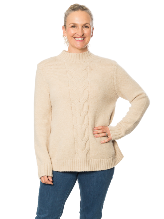 Mock Turtle Neck Cable Sweater #5622 Natural