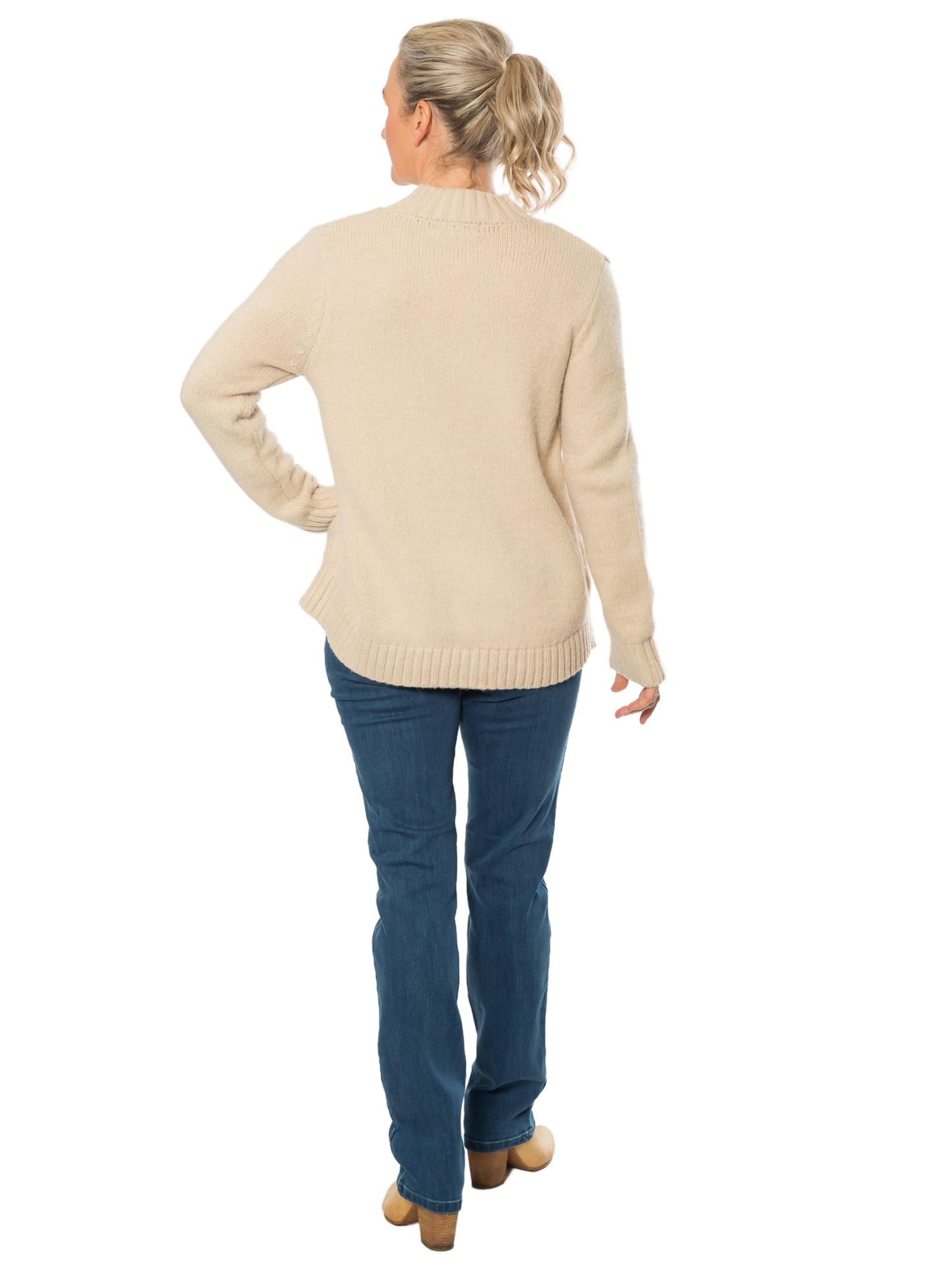 Mock Turtle Neck Cable Sweater #5622 Natural