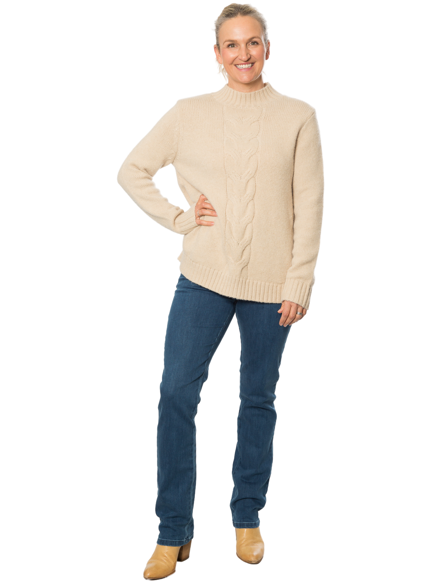 Mock Turtle Neck Cable Sweater #5622 Natural