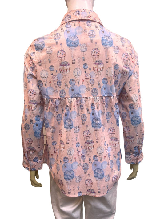 Pure 100% Cotton Long Sleeve Hot Air Balloon Print Shirt #3275 Pink