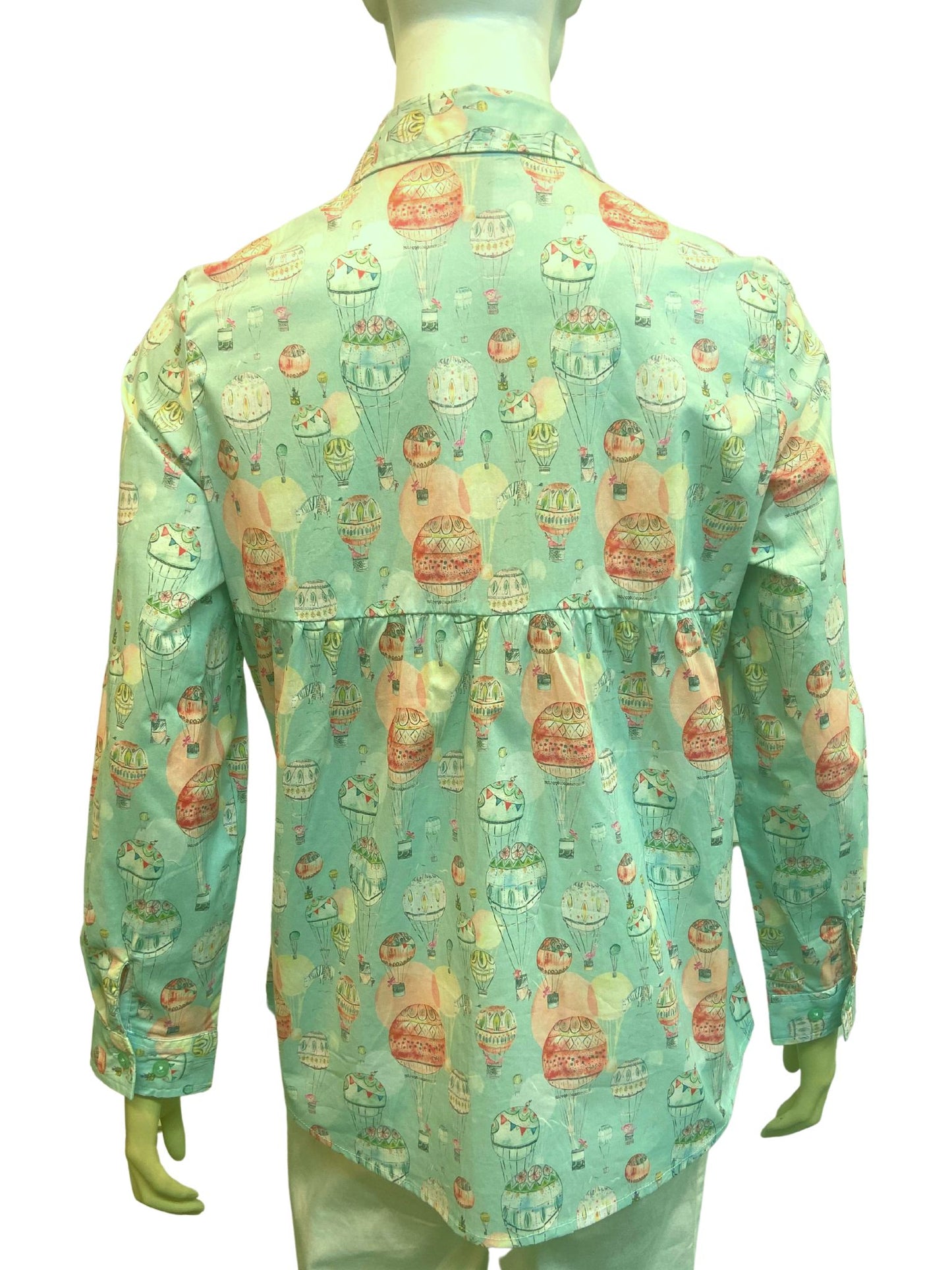 Pure 100% Cotton Long Sleeve Hot Air Balloon Print Shirt #3275 Blue