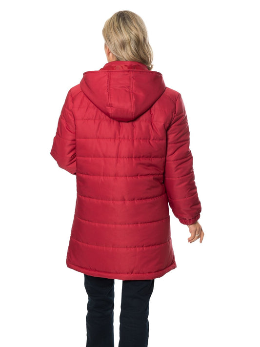 Thigh length quilted Coat with detachable hood #9620 Chilli