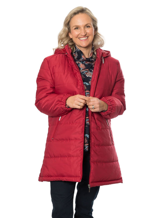 Thigh length quilted Coat with detachable hood #9620 Chilli