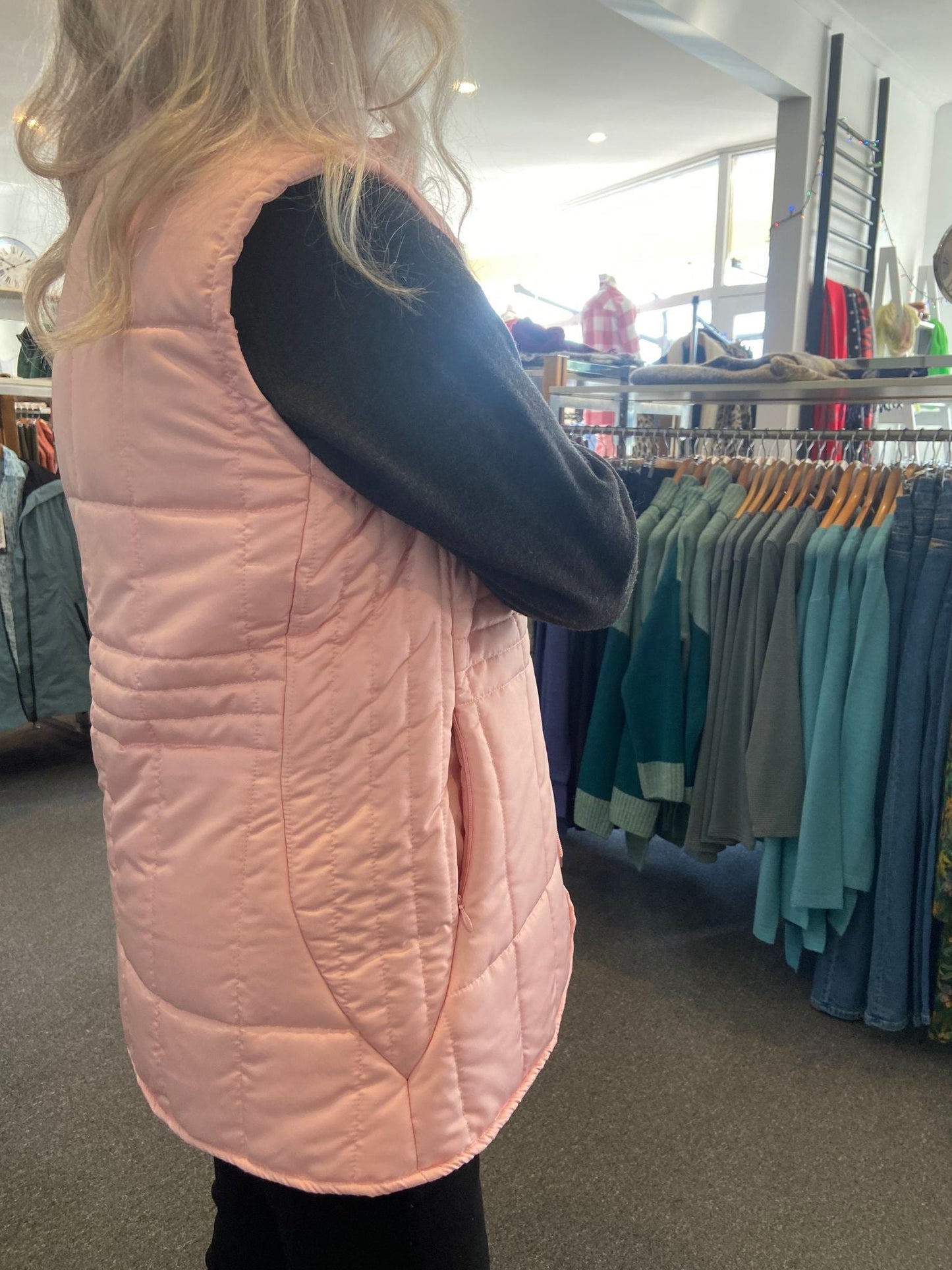 Quilted vest with detail stitching at waist & sides #2412 Blush