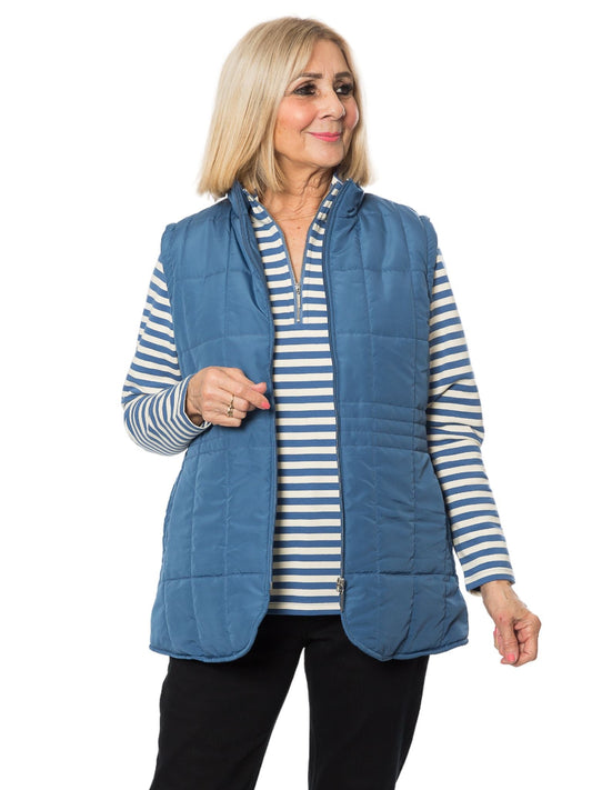 Quilted vest with detail stitching at waist #2412 Blue