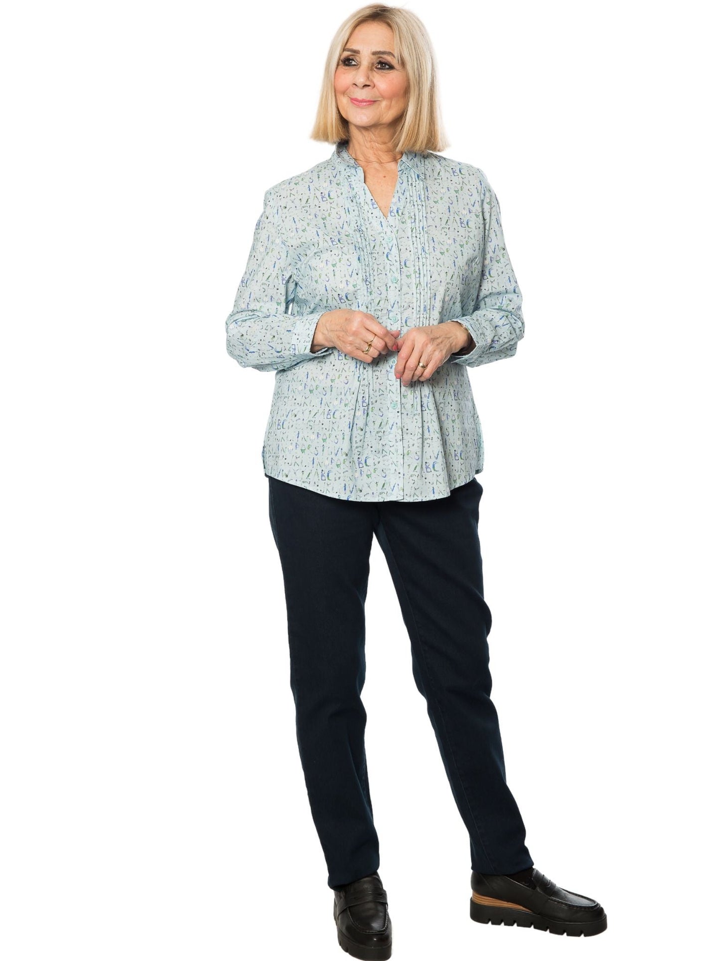 Pure 100% Cotton Long Sleeve Alphabet Print Shirt #3196 - Blue