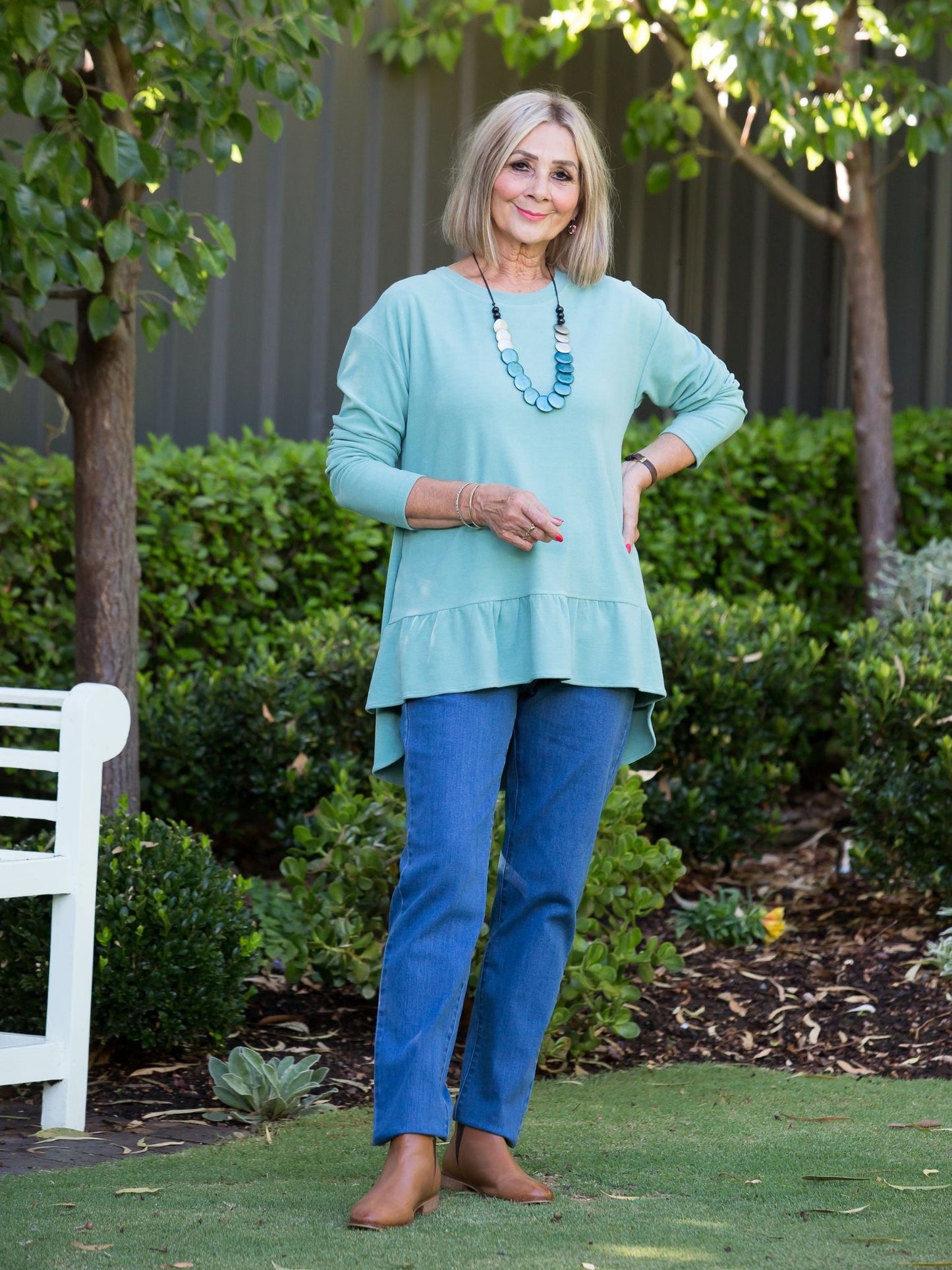 Flat Front Pull-on Capri Stretch Denim Jean #6920 Stonewash