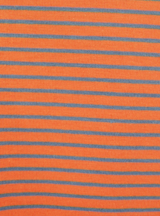 Stripe Short sleeve stretch cotton tee with rounded V-neck #143 Peach/Blue