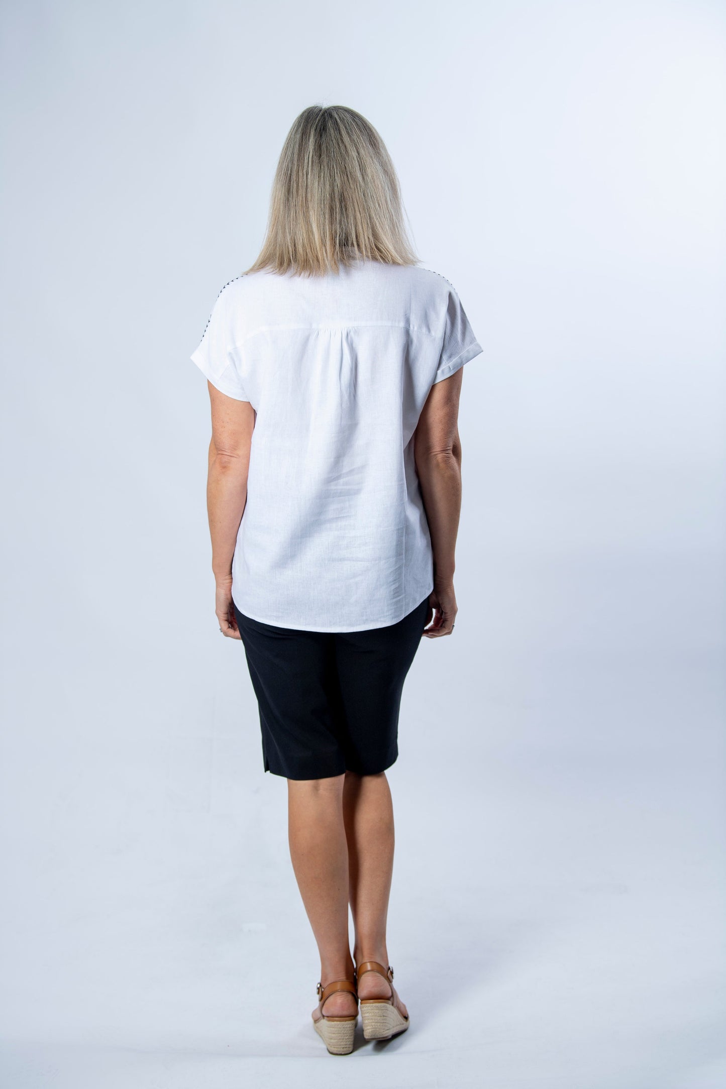 Extended Shoulder Contrast Embroidered Top #362 - White