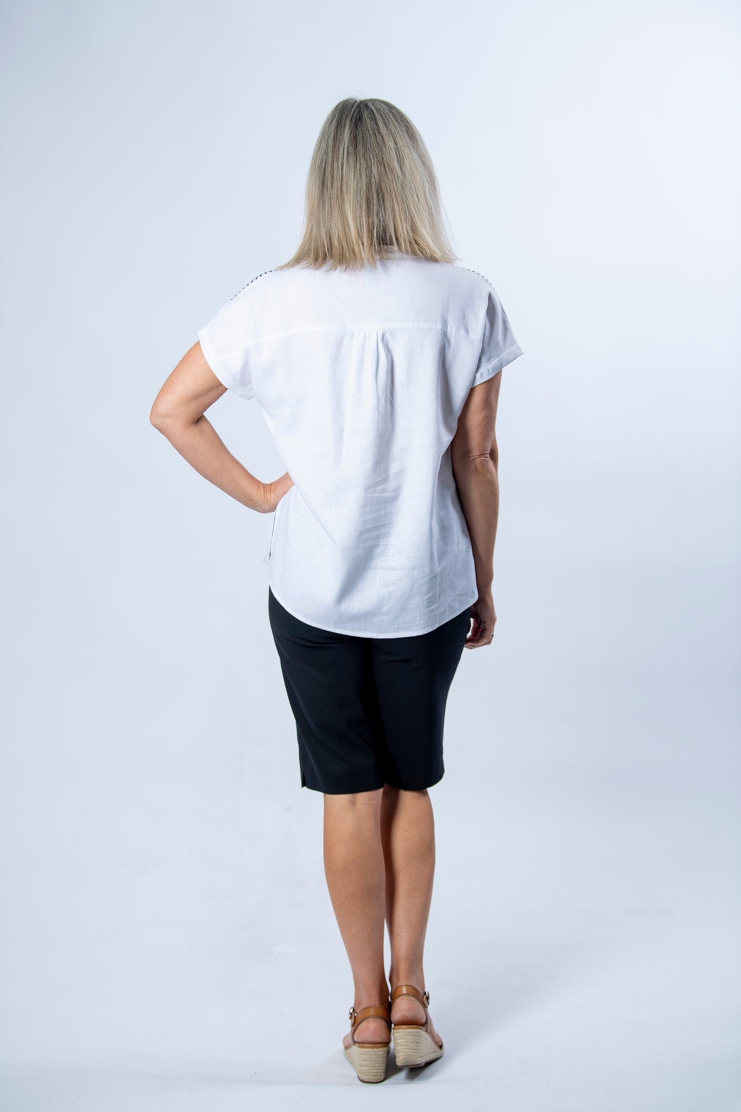 Extended Shoulder Contrast Embroidered Top #362 - White