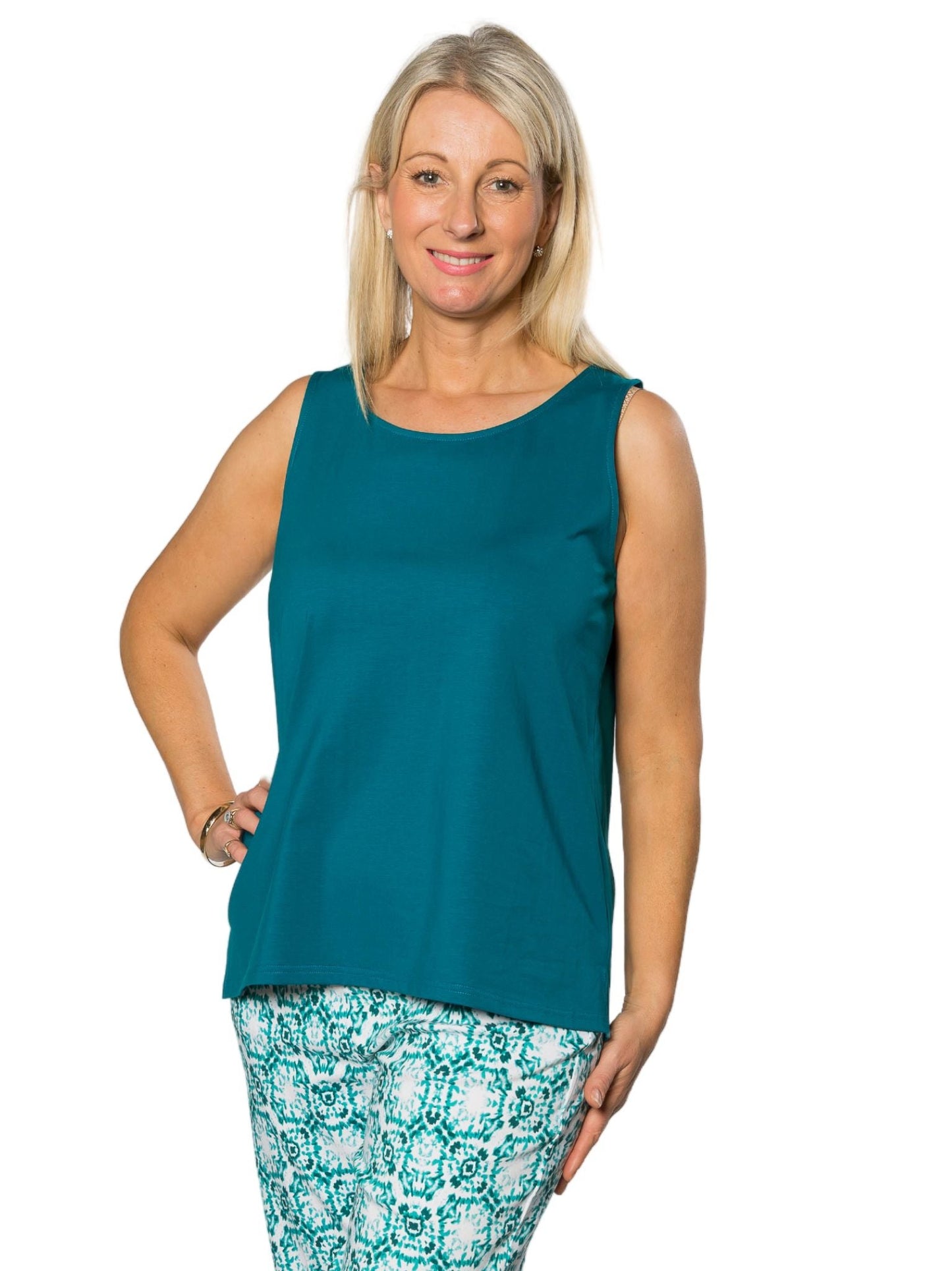 Sleeveless stretch cotton top #115 - Peacock